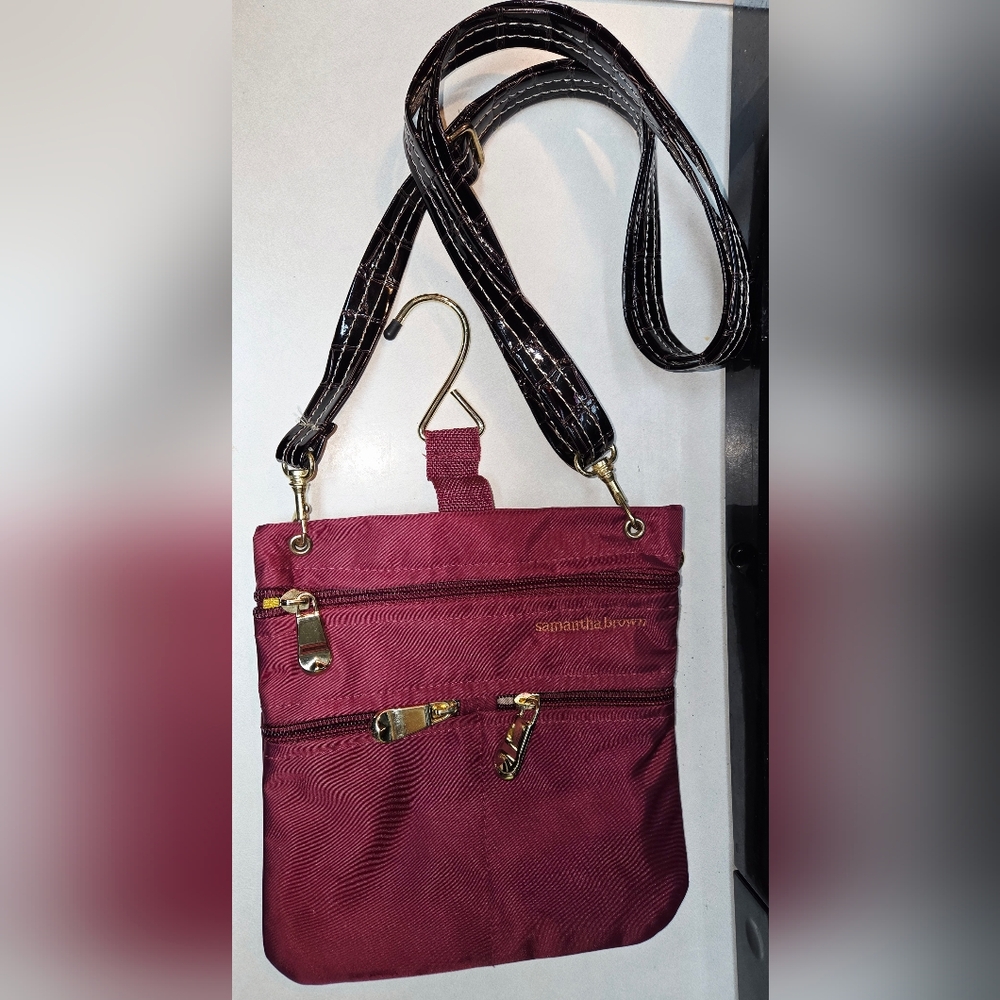 Samantha Brown 8" Burgundy Nylon Crossbody Travel Purse